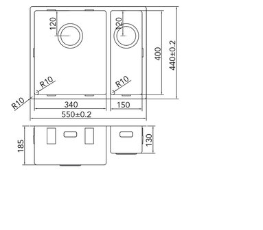 Werktekening Caressi CA3415R10 RVS Spoelbak