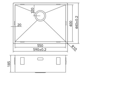 Werktekening Caressi CA5540R0 RVS Spoelbak