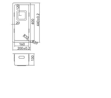 Werktekening Caressi CA16Q10 RVS Spoelbak