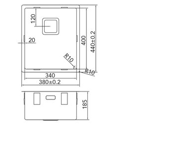 Werktekening Caressi CA34Q10 RVS Spoelbak