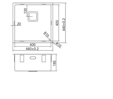 Werktekening Caressi CA40Q10 RVS Spoelbak