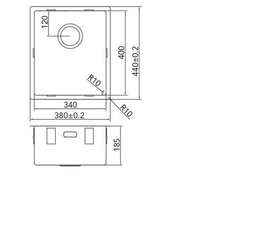 Werktekening Caressi CA34R10 RVS Spoelbak