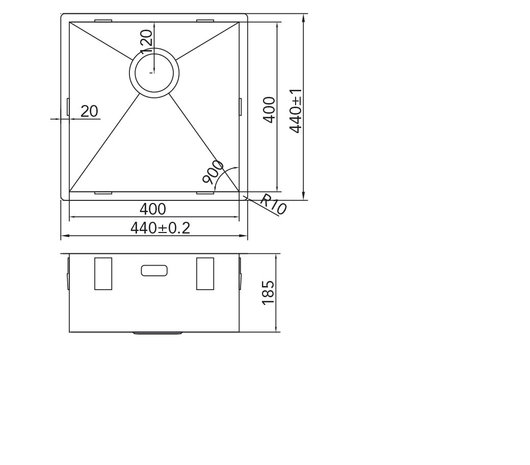 Werktekening Caressi CA40R6R0 RVS Spoelbak