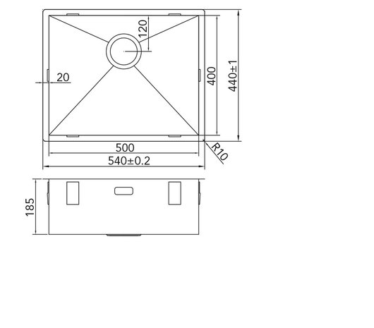 Werktekening Caressi CA50R6R0 RVS Spoelbak