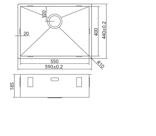 Werktekening Caressi CA5540R0 RVS Spoelbak