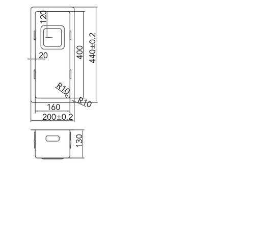 Werktekening Caressi CA16Q10 RVS Spoelbak