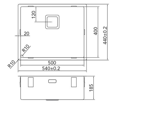 Werktekening Caressi CA50Q10 RVS Spoelbak